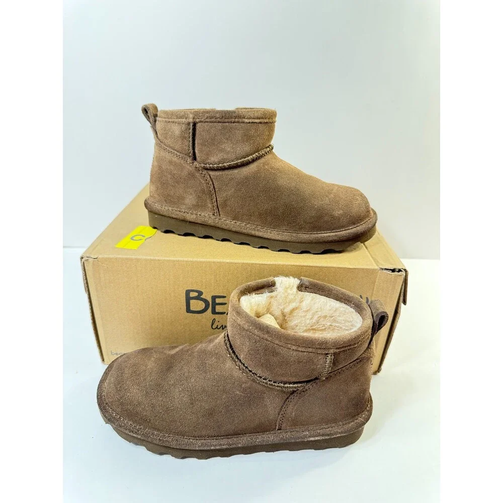 Bearpaw Shorty Womens Suede Cozy Brown Boots US 1 Youths